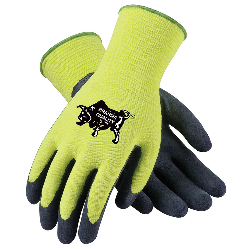 Safety Works Hi-Vis Yellow Brahma Seamless Knit Latex Grip Gloves (X-Large)